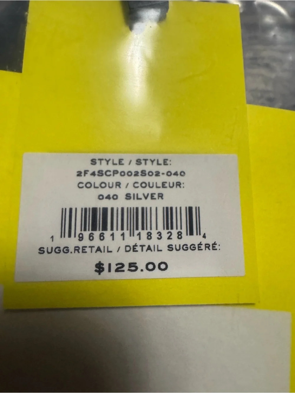 Price label on packaging